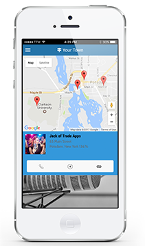 Cell phone with around town radio app feature